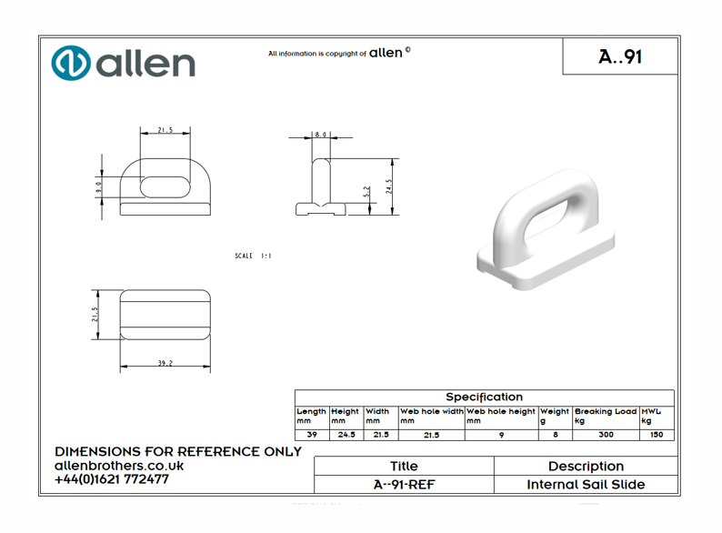Holt Allen Mastrutscher A91 - Rutscher für Kastenschienen 22 mm