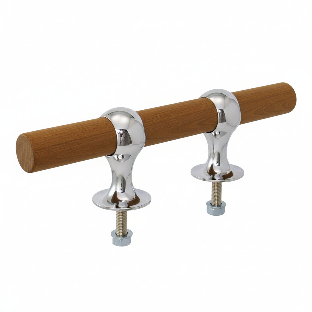 Teakstab mit verchromten Messing-Haltern 250mm