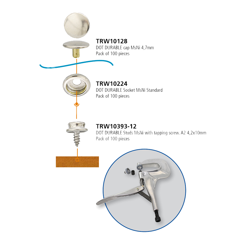 DOT Durable Starterset - Planenknopf Oberteil mit Pres-N-Snap Werkzeug
