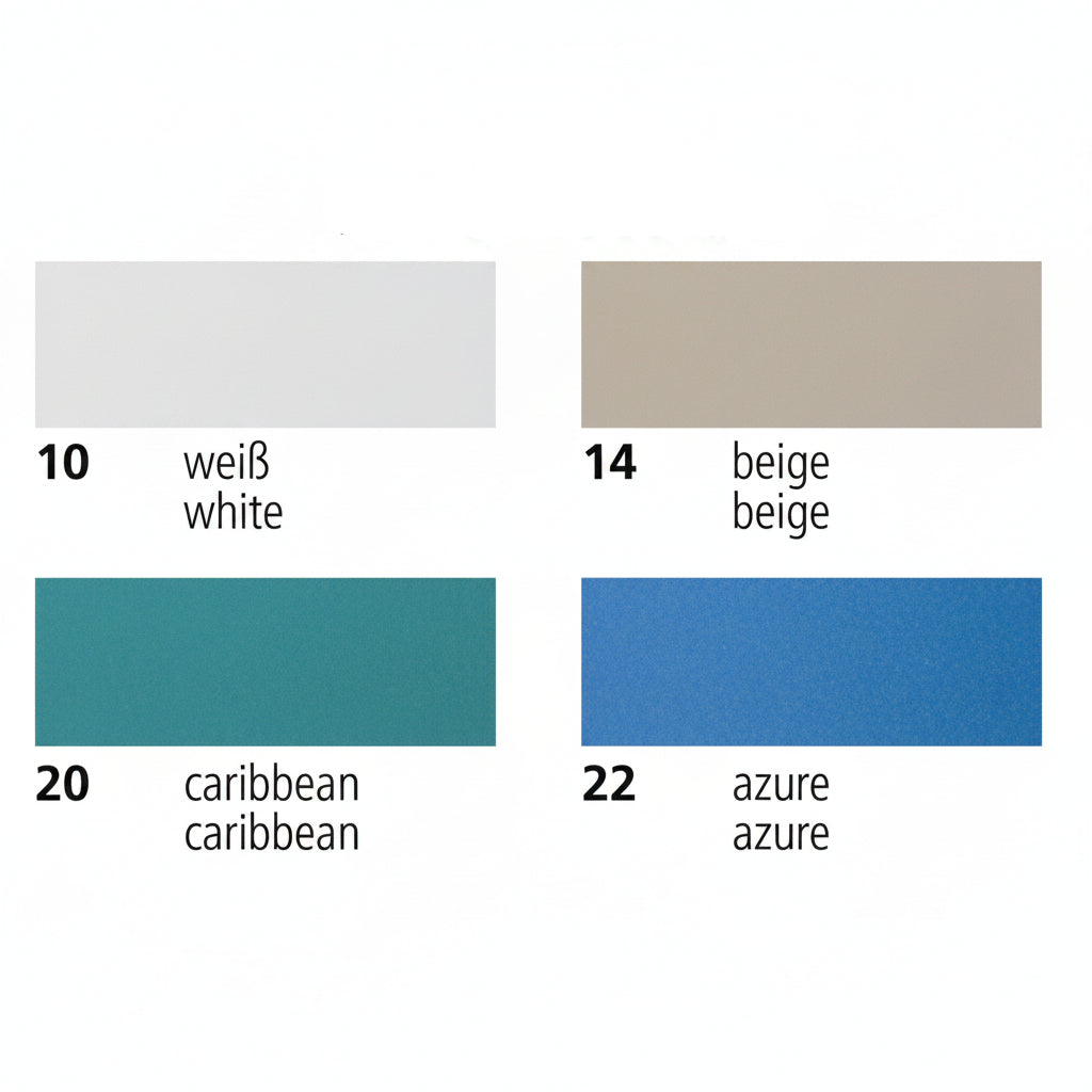 SATTLER COVERMASTER 6M7 Farbmuster SX6732010 weiß SX6732014 beige SX6732020 caribbean blue SX6732022 azure