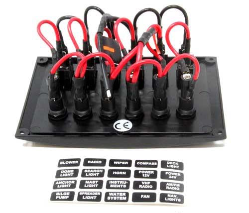 Schaltpaneel 6-fach horizontal mit Glassicherungen - 37A Nylon 12V