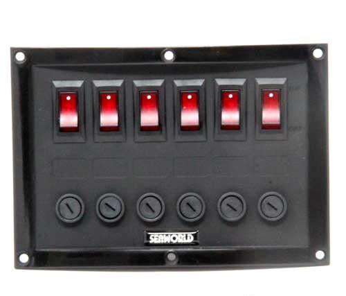 Schaltpaneel 6-fach horizontal mit Glassicherungen - 37A Nylon 12V