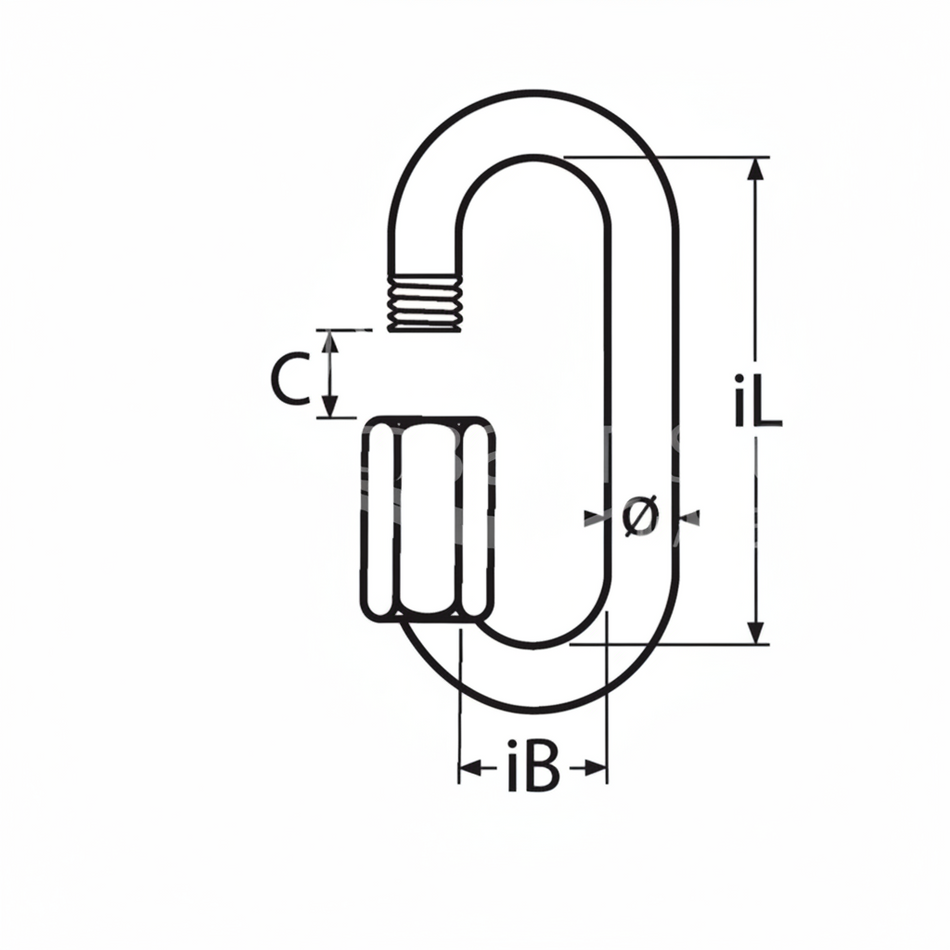 Technische Zeichnung Schraubverbinder mit Maßangaben IB, IL, Ø und C - Niroschotschäkel Edelstahl A4