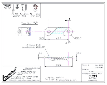 Clamcleat® Seilklemme CL213 Fine Line – Nylon Klemme für Tauwerk 2-5 mm