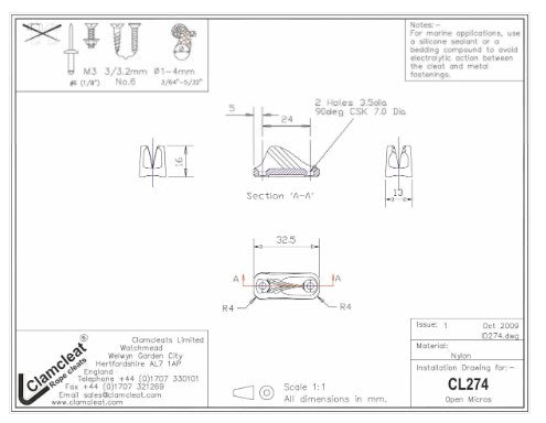 Clamcleat® CL274 Klemme Micros 1-4 mm – offene Curryklemme