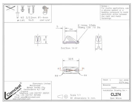 Clamcleat® CL274 Klemme Micros 1-4 mm – offene Curryklemme