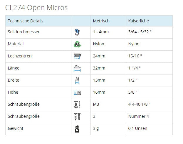 CLAMCLEAT CL275 Open Micros Klemme Aluminium eloxiert 1-4mm - Offene Seilklemme