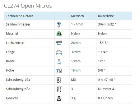CLAMCLEAT CL275 Open Micros Klemme Aluminium eloxiert 1-4mm - Offene Seilklemme