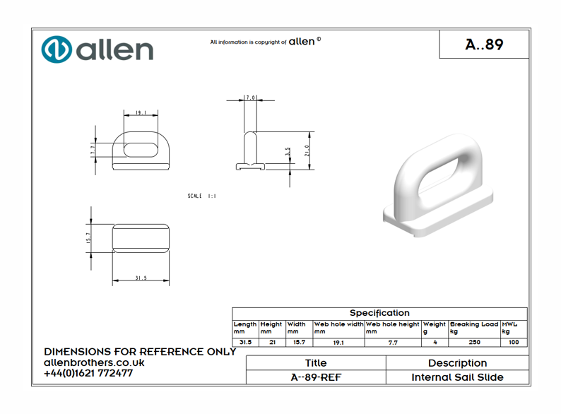 Holt Allen Mastrutscher A89 - Rutscher für Kastenschienen 16 mm