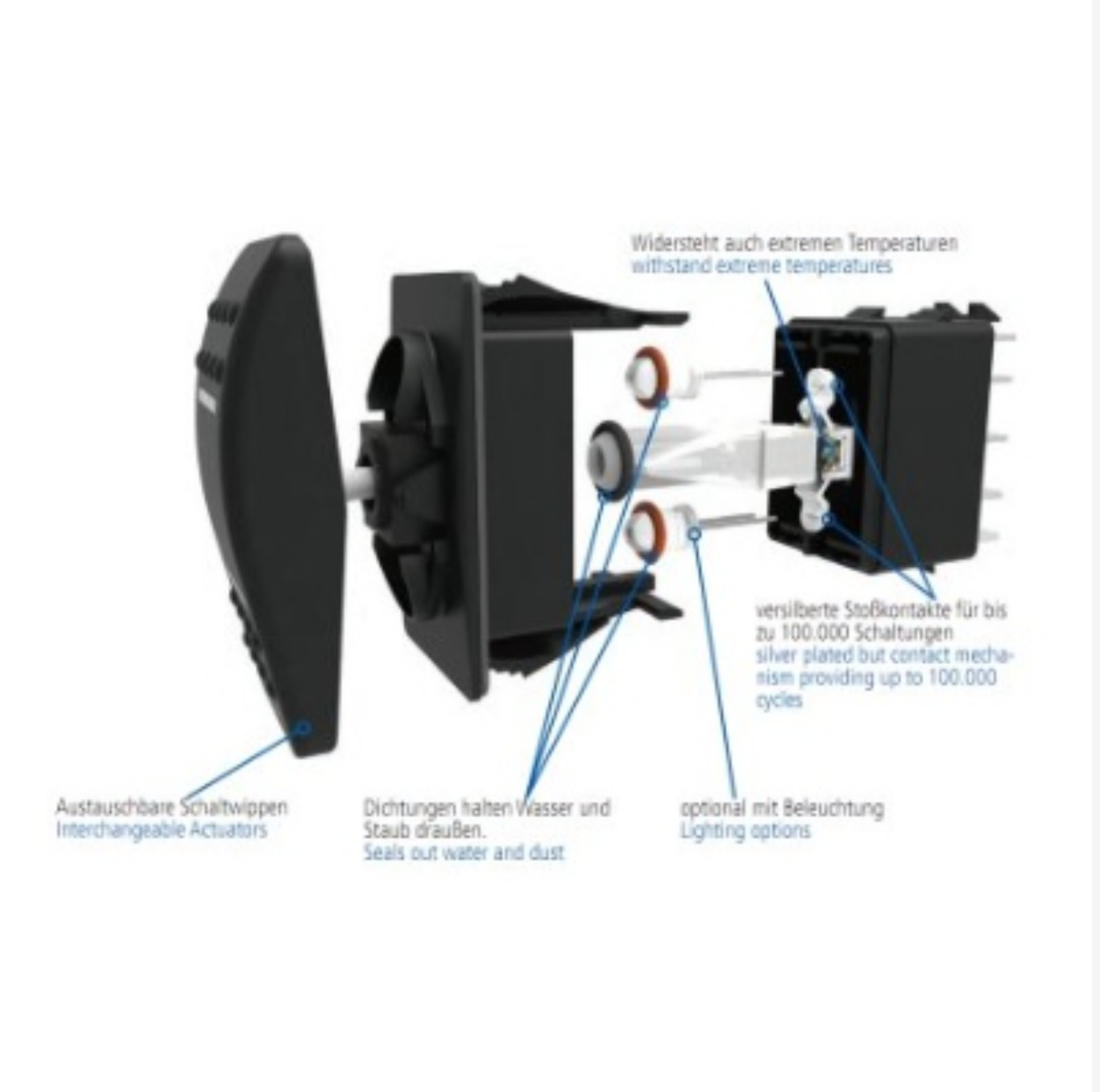 CARLING Wippschalter-Unterteil V-Serie IP66 - Mit/ohne LED, rastend/tastend