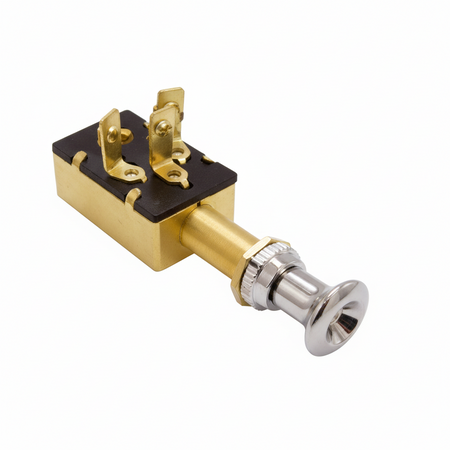 Zugschalter Messing verchromt 12V 20A mit Kontrollleuchte grün