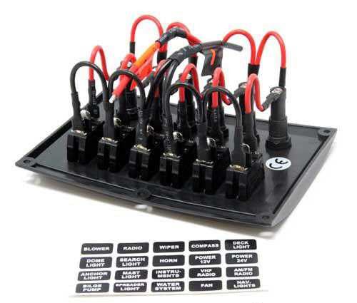 Schaltpaneel 6-fach vertikal mit Glassicherungen - 37A Nylon 12V