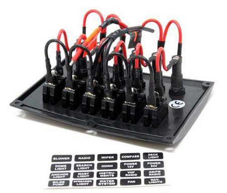 Schaltpaneel 6-fach vertikal mit Glassicherungen - 37A Nylon 12V