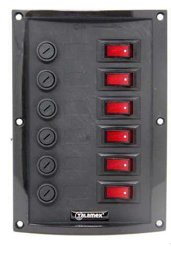 Schaltpaneel 6-fach vertikal mit Glassicherungen - 37A Nylon 12V