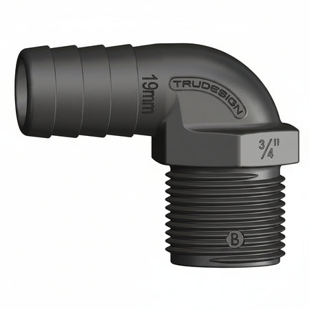 TRUDESIGN Schlauchtülle 90° Winkel mit Außengewinde 3/4" für Schlauch-Ø 19 mm, schwarz – Art.-Nr. TD91372
