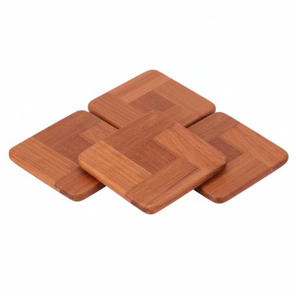 Teakuntersetzer Set 4-teilig - Glasuntersetzer aus Plantagenteak 93x93mm