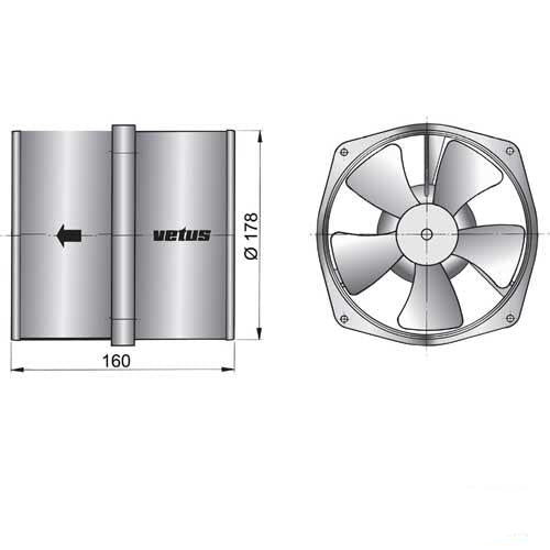 Vetus Ventilator 178mm 12V – 90W IP68 Aluminium – 18-VENT17812Z
