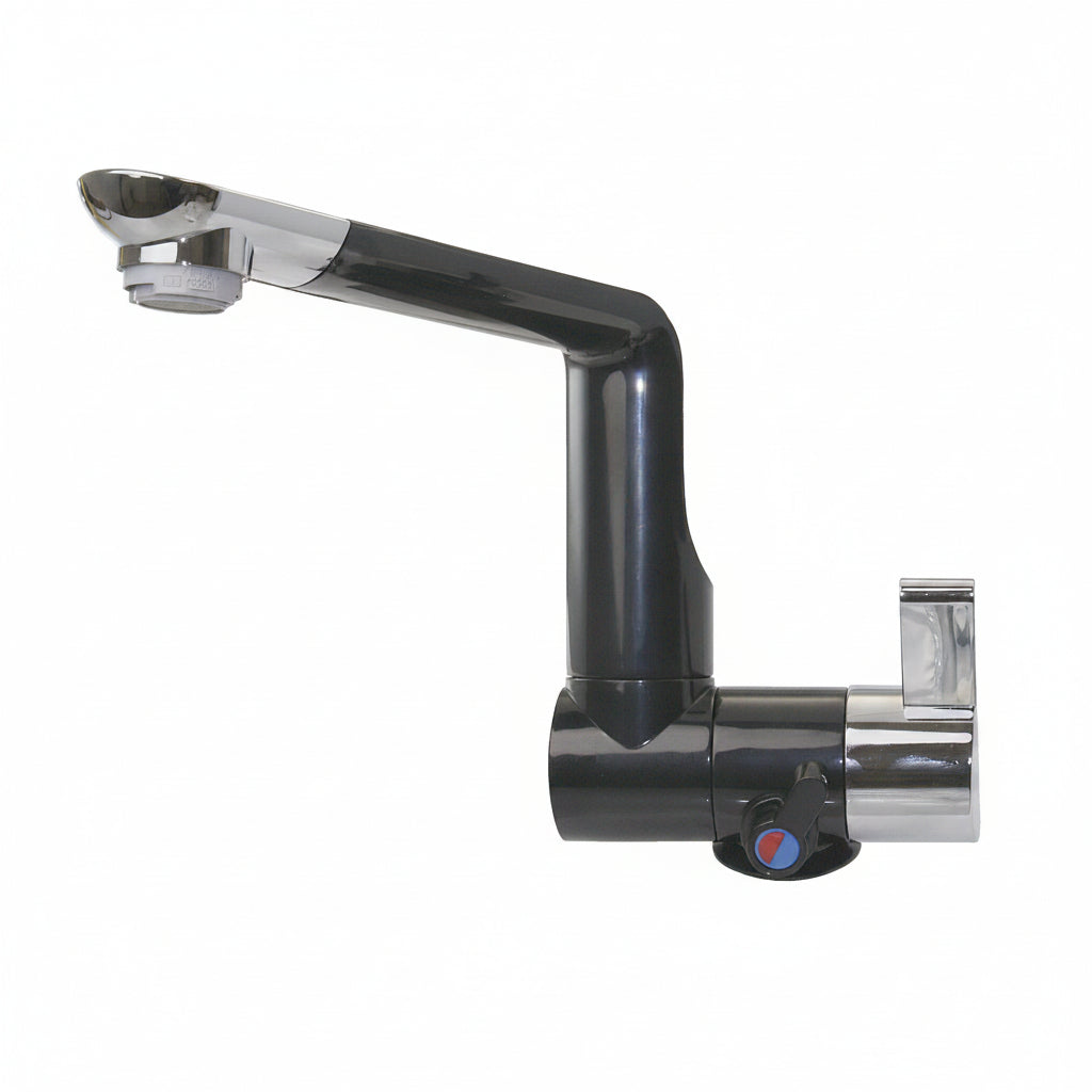 CAN Wasserhahn RB1491 klappbar drehbar verchromt Warm- und Kaltwasser 12V Bootsarmatur schwarz