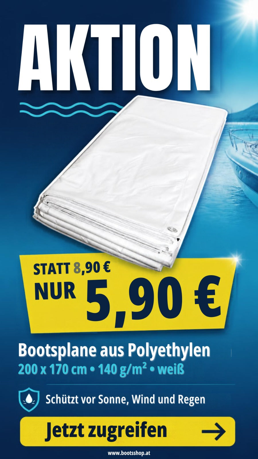 Bootsplane Polyethylen 140g/m² 200x170cm weiß – Sommerplane
