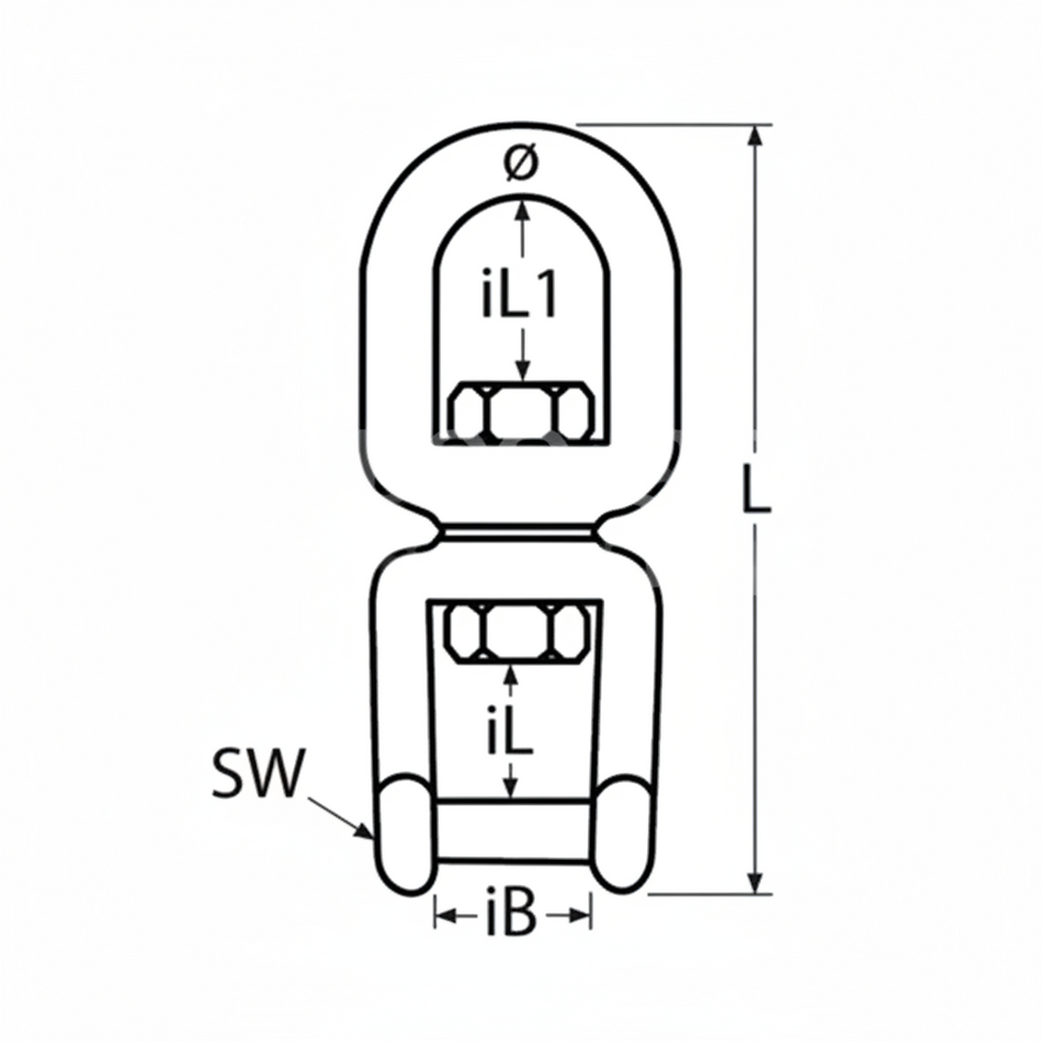 Wirbelschäkel Auge-Gabel mit Innensechskant - Edelstahl A4-AISI 316