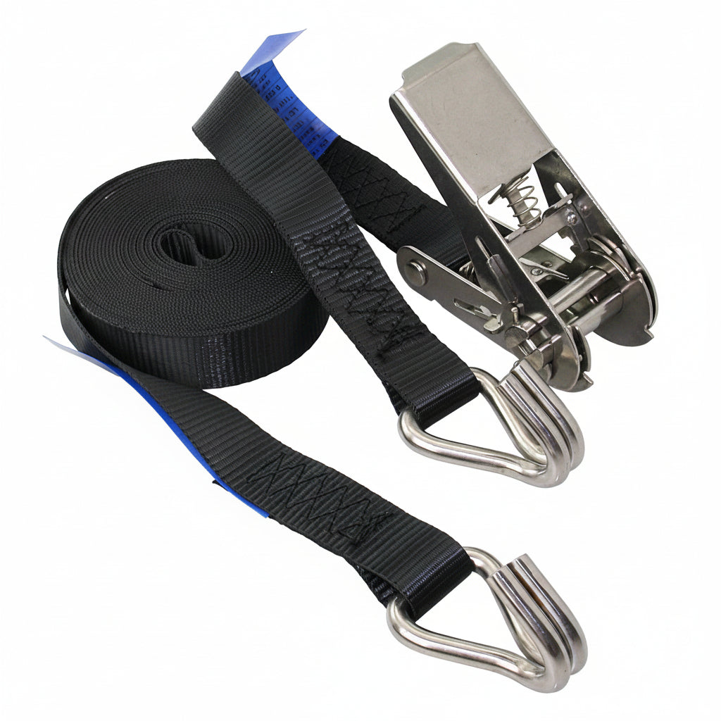 Ratschen-Spanngurt 25mm AC4025 zweiteilig 0,4m + 4,6m mit Edelstahl-Ratsche schwarz 1000kg