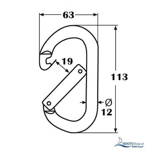Karabinerhaken Alu Ø 12 mm - Sehr leichter Alu-Karabiner 2400 kg Bruchlast