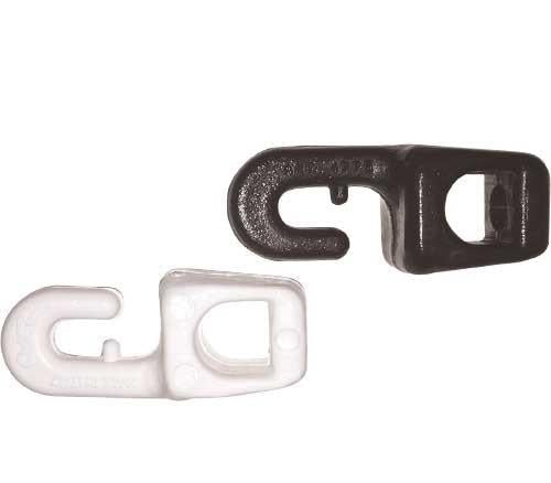 KLEINER HAKEN FÜR GUMMISCHNUR - Kompakter Kunststoffhaken für 6mm Gummischnur in Weiß/Schwarz