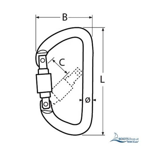 Karabiner Alu Ø 12 mm mit Sicherungsmutter - Sehr leichter Alu-Karabiner