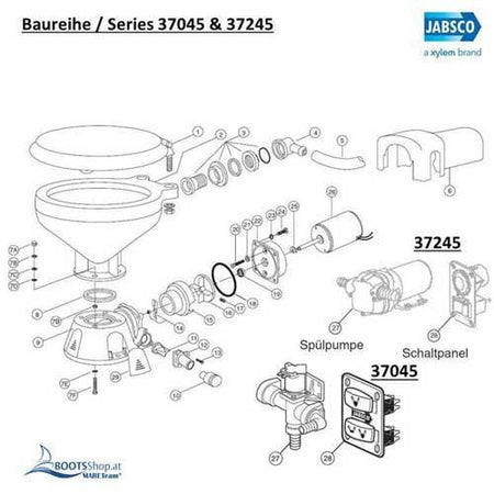 Jabsco 58105-1000 Scharniersatz (1 Paar) für Toiletten 29120/37010-58280