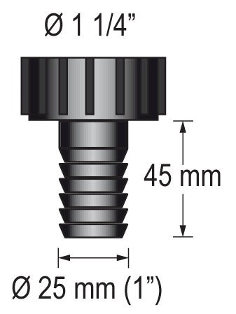 BARKA Waschbecken-Auslass Zubehör 1 1/4" und 1 1/2" Kunststoff 1 1 4" Schlauchanschlussstück 1 ¼" für 25mm Schlauch