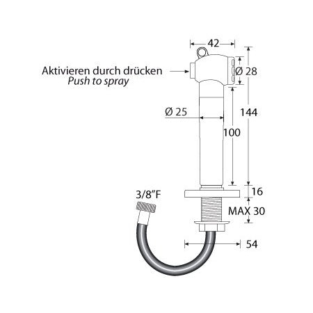 BARKA Heckdusche mit Aufbausockel ausziehbar verchromt 3/8" Gewinde