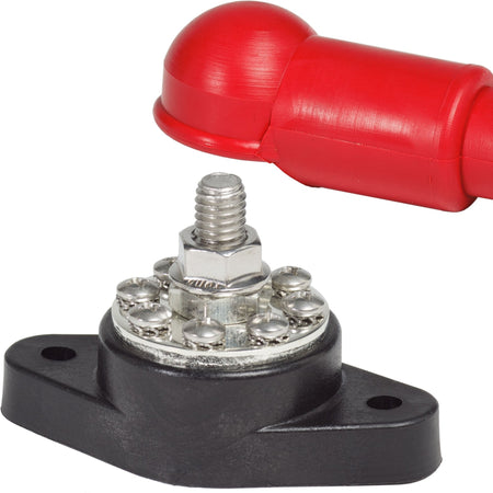 Blue Sea Systems PowerPost Plus BS2103 – Sammelpunkt 3/8" mit 8x #8-32 Anschlussschrauben und roter Isolierkappe, 150A 48V
