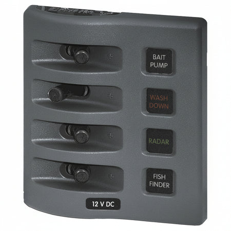 Blue Sea Systems WeatherDeck ATC Schaltpaneel BS4304 – 4 Stromkreise, IP67, 12V, 60A, 98,6 x 109,2 mm
