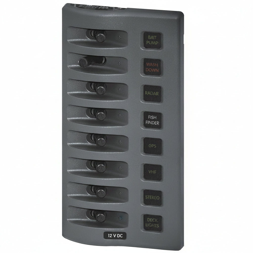 Blue Sea Systems WeatherDeck ATC Schaltpaneel BS4308 – 8 Stromkreise, IP67, 12V, 100A, 98,6 x 195,6 mm
