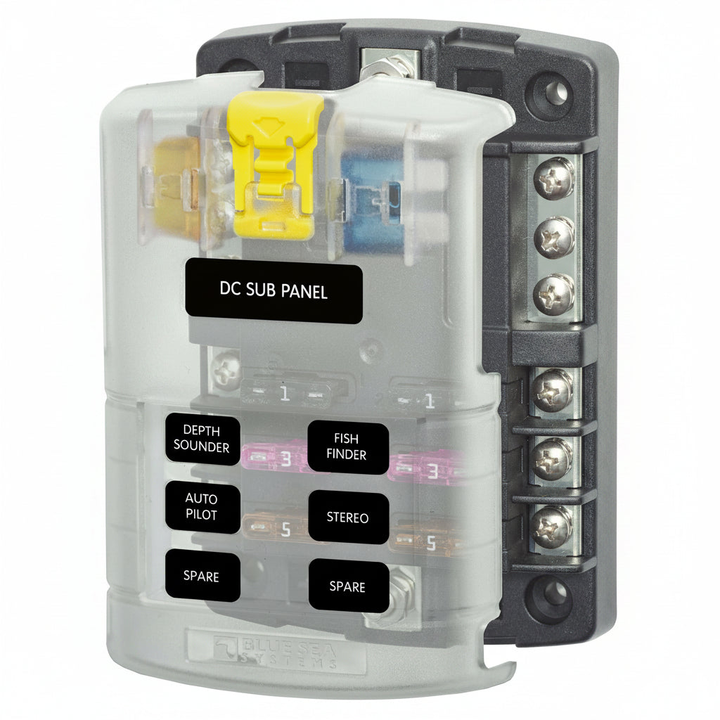 Blue Sea Systems ST-Blade Sicherungsblock mit gemeinsamer Stromquelle – 6- und 12-fach BS5025