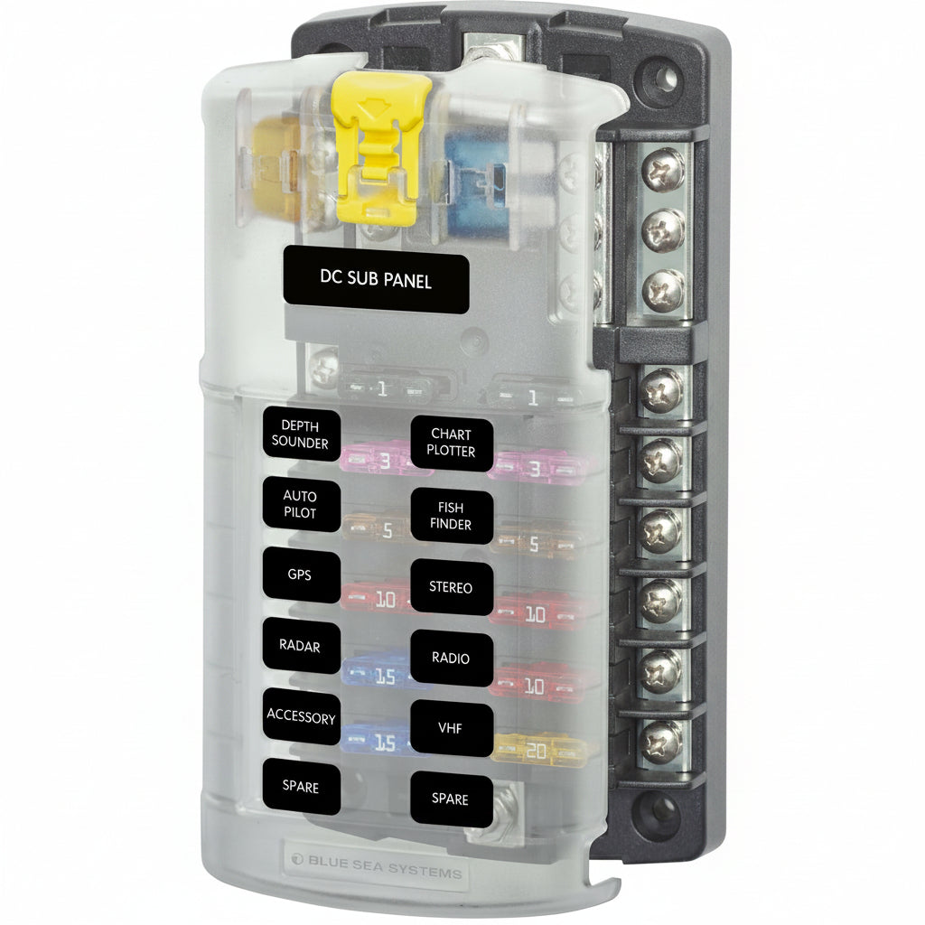 Blue Sea Systems ST-Blade Sicherungsblock mit gemeinsamer Stromquelle – 6- und 12-fach BS5026
