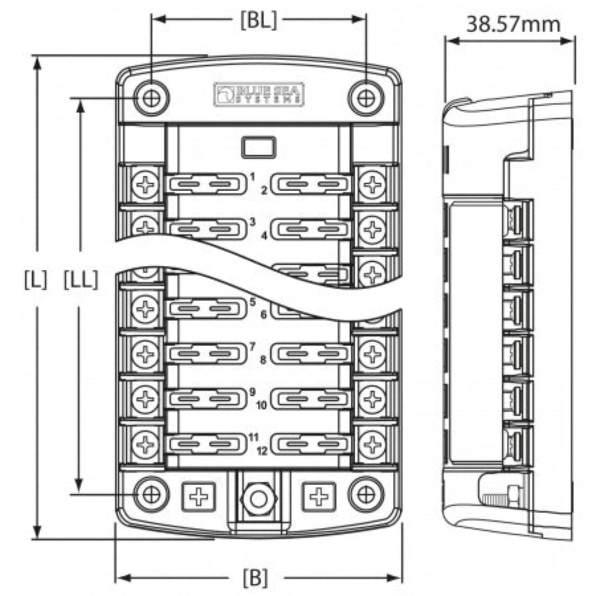 Blue Sea Systems ST-Blade Sicherungsblock mit gemeinsamer Stromquelle – 6- und 12-fach