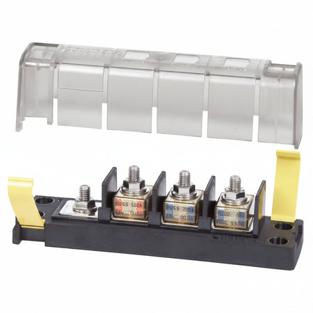 Blue Sea Systems MRBF Sicherungsblock BS5196 – 3-fach Aufbaumontage, gemeinsame Quelle, mit transparenter Schutzabdeckung, 12-32V, 300A
