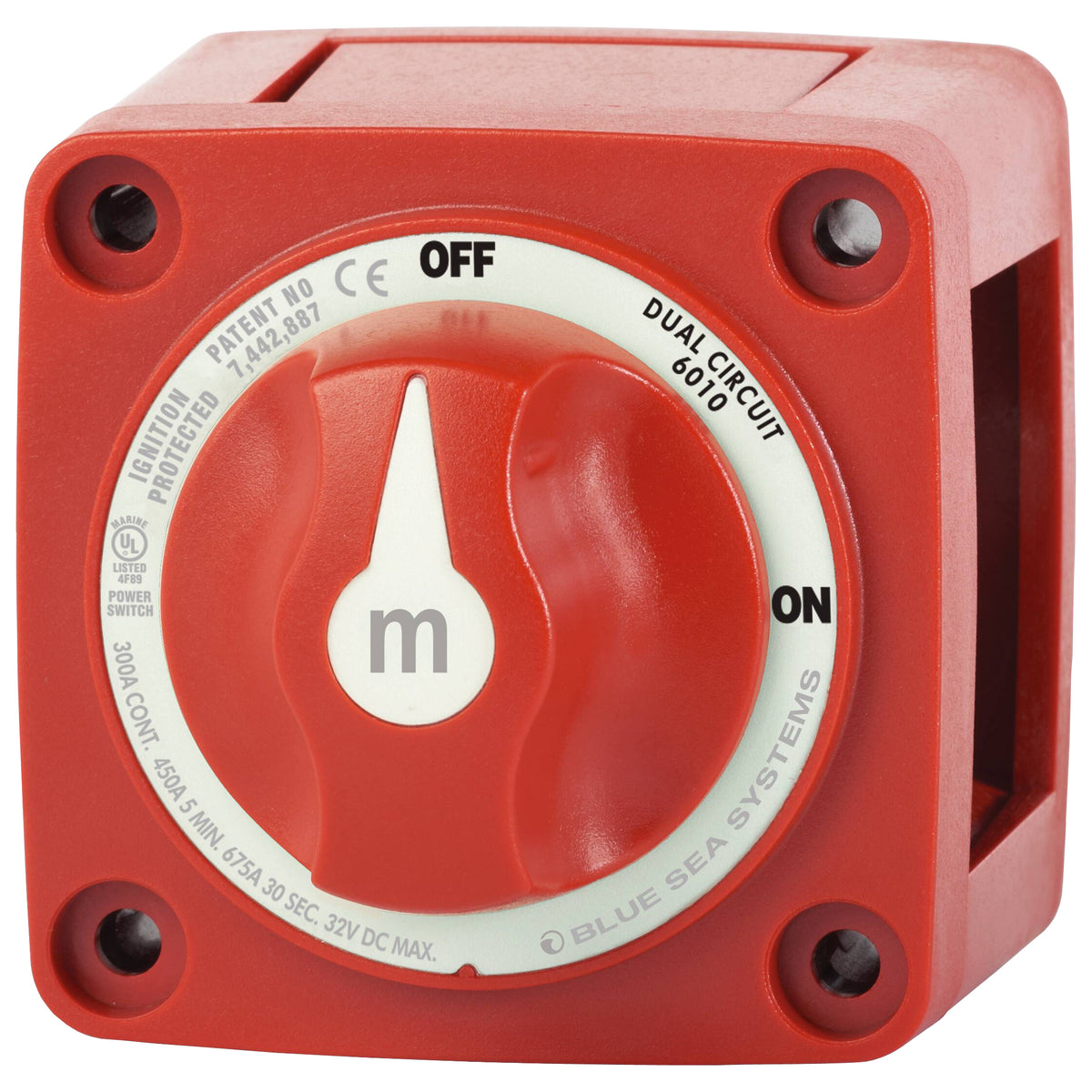 Blue Sea Systems m-Series Dual Circuit Batterieschalter BS6010 rot, ON/OFF, Frontansicht