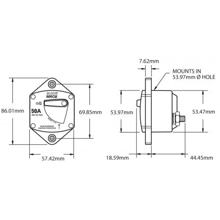 Blue Sea Systems Leitungsschutzschalter Serie 187 Einbauversion – 40–200A, max. 48V DC (MRCB)