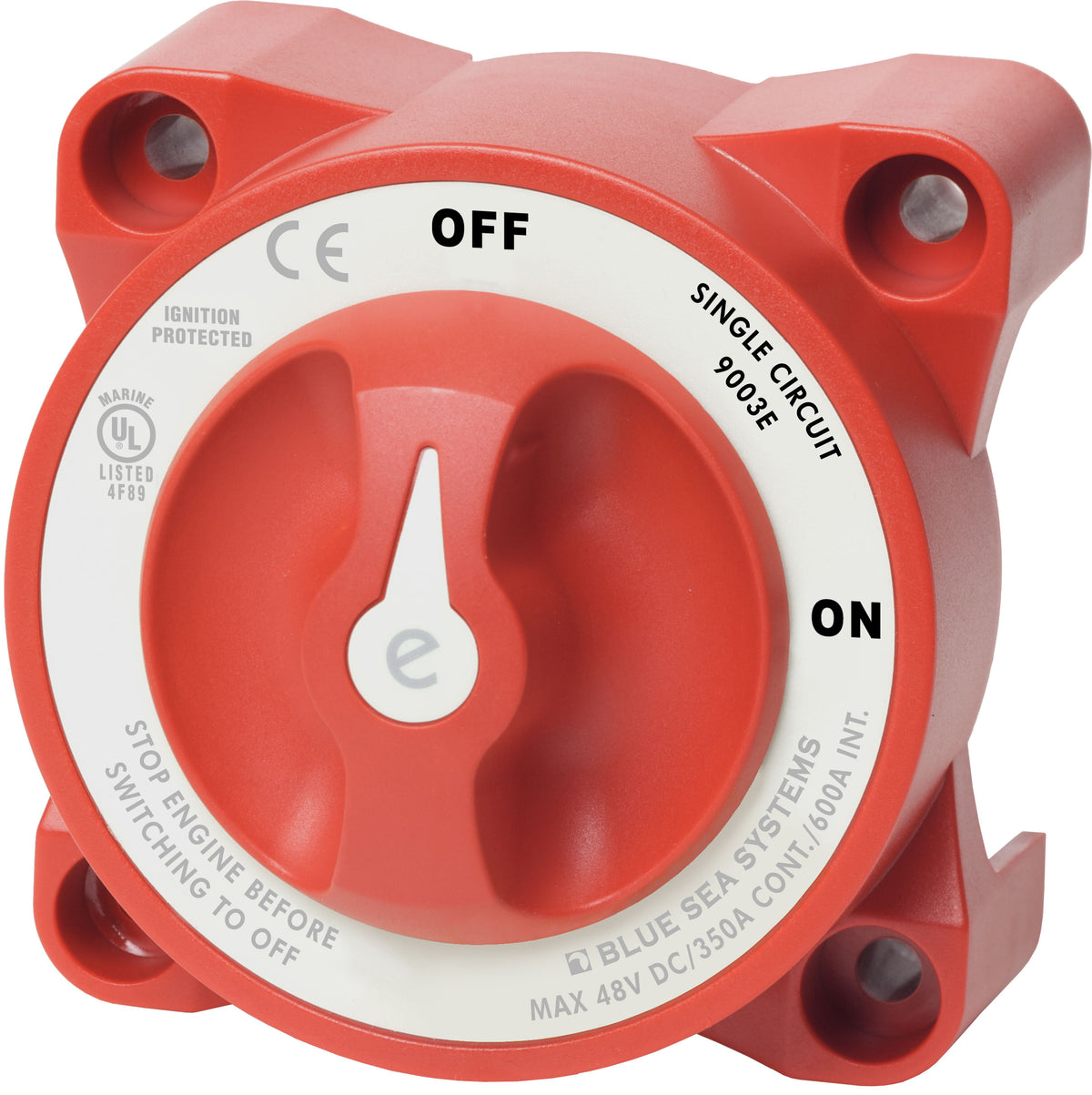 Blue Sea Systems e-Series Single Circuit Batterieschalter BS9003E rot, ON/OFF, Frontansicht