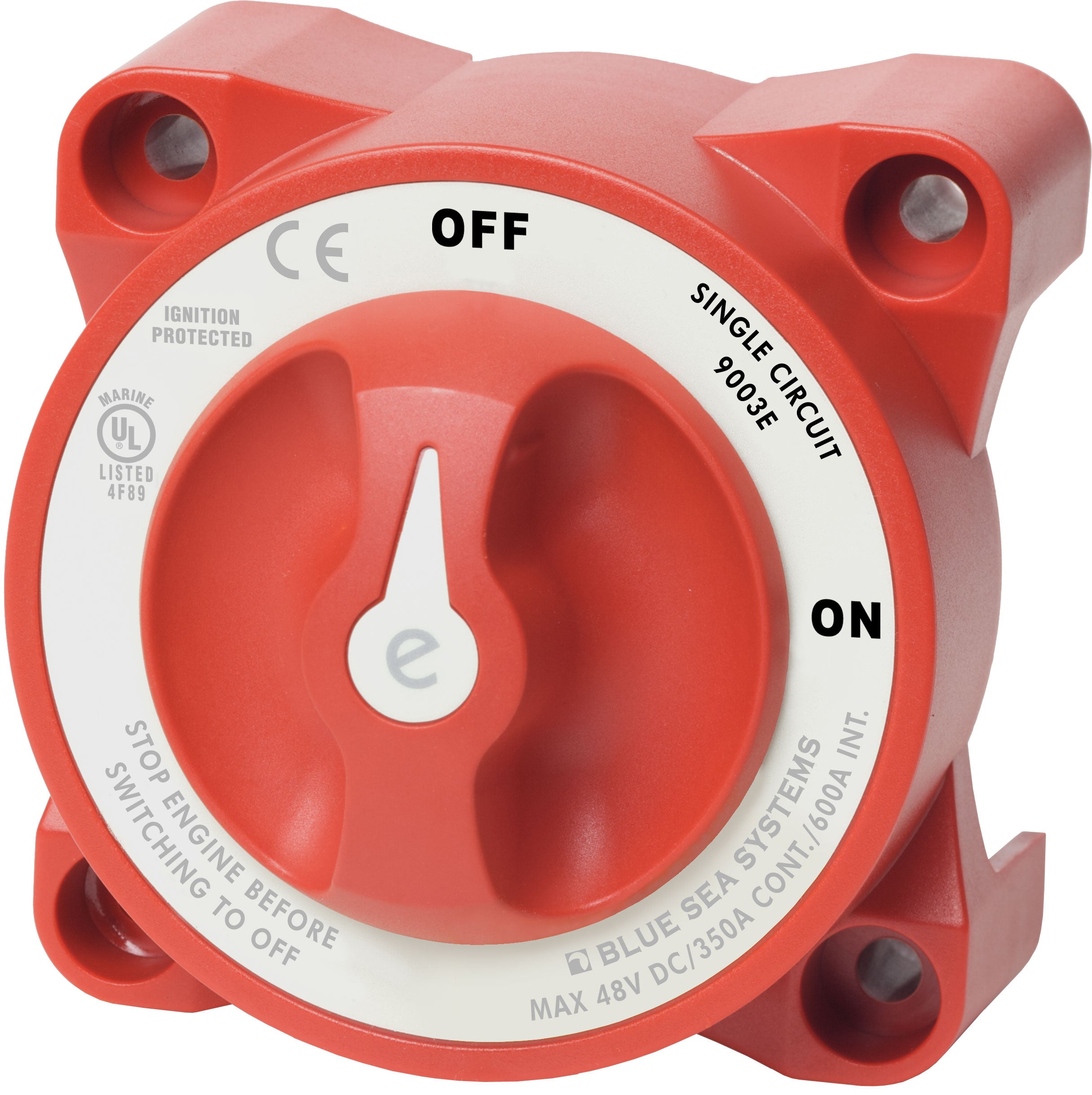 Blue Sea Systems e-Series Single Circuit Batterieschalter BS9003E rot, ON/OFF, Frontansicht