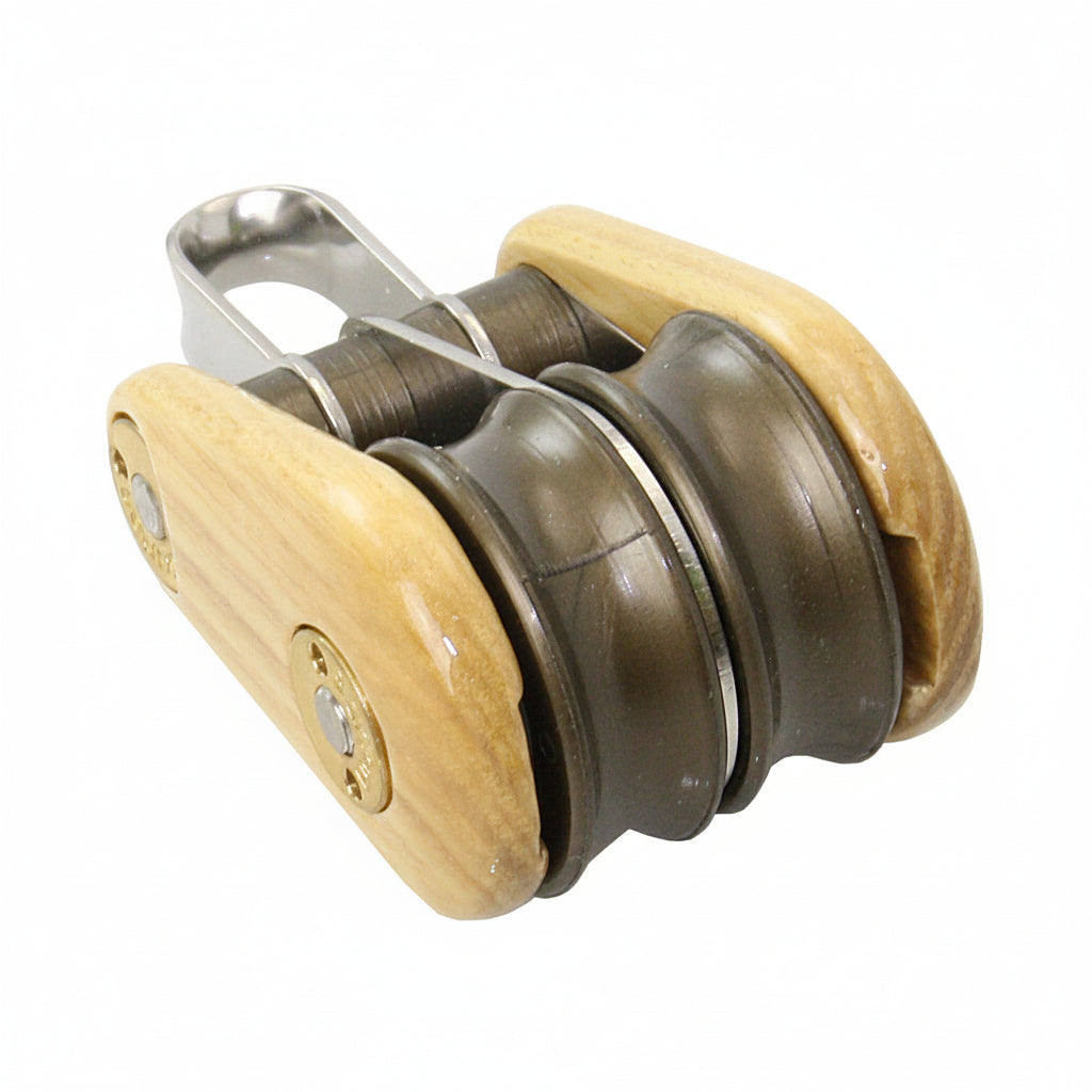 Barton Victory Holzblock BT52030 – doppelt, festes Auge, 70 mm, Eschenholz mit zwei Delrin Kugellager-Scheiben und Edelstahlbügel