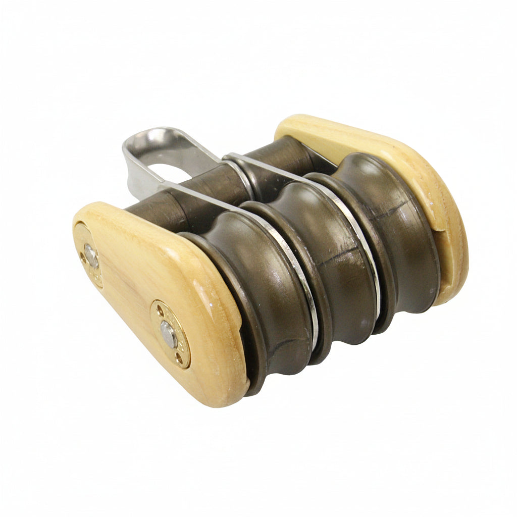 Barton Victory Holzblock BT53030 – dreifach, festes Auge, 70 mm, Eschenholz mit drei Delrin Kugellager-Scheiben und Edelstahlbügel
