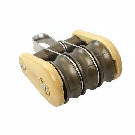 Barton Victory Holzblock BT53030 – dreifach, festes Auge, 70 mm, Eschenholz mit drei Delrin Kugellager-Scheiben und Edelstahlbügel