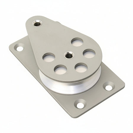 Barton Aluminium-Flanschblock BT91650 – Detailansicht Montageplatte mit 4 Befestigungsbohrungen und Gleitlager-Rolle