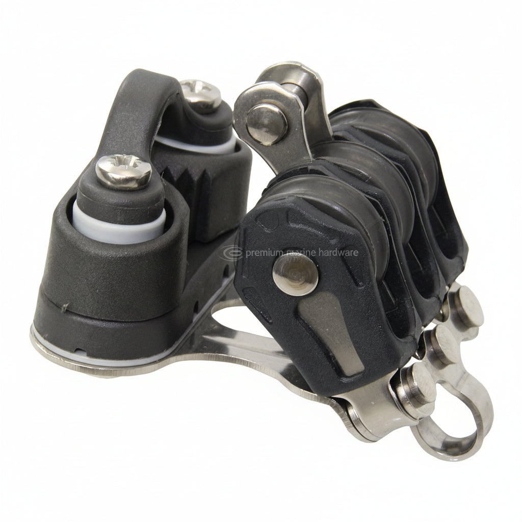 BARTON Dreifachblock mit festem Auge, Hundsfott und Klemme - Size Zero für Tau bis 5mm