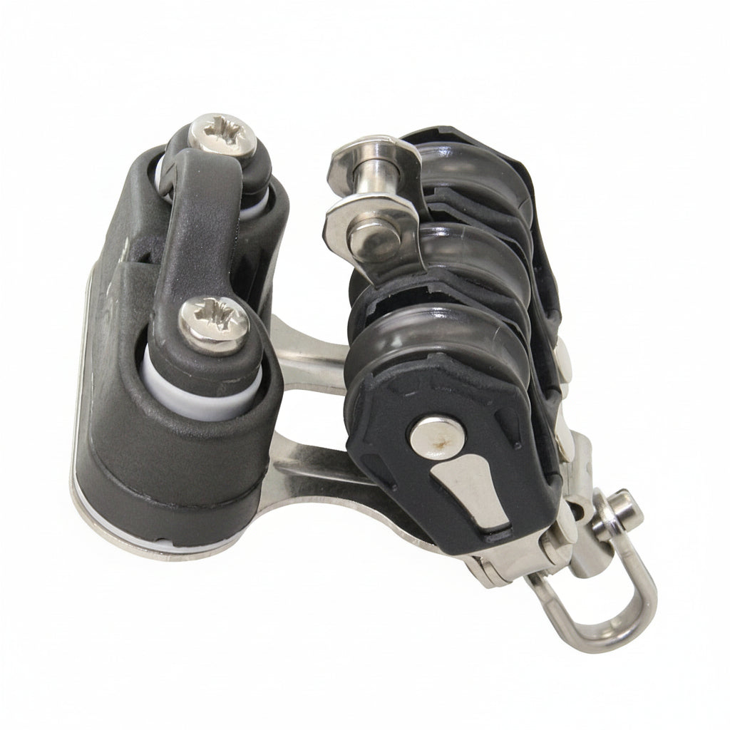 BARTON Dreifachblock mit Wirbelauge, Hundsfott und Klemme - Size Zero für Tau bis 5mm