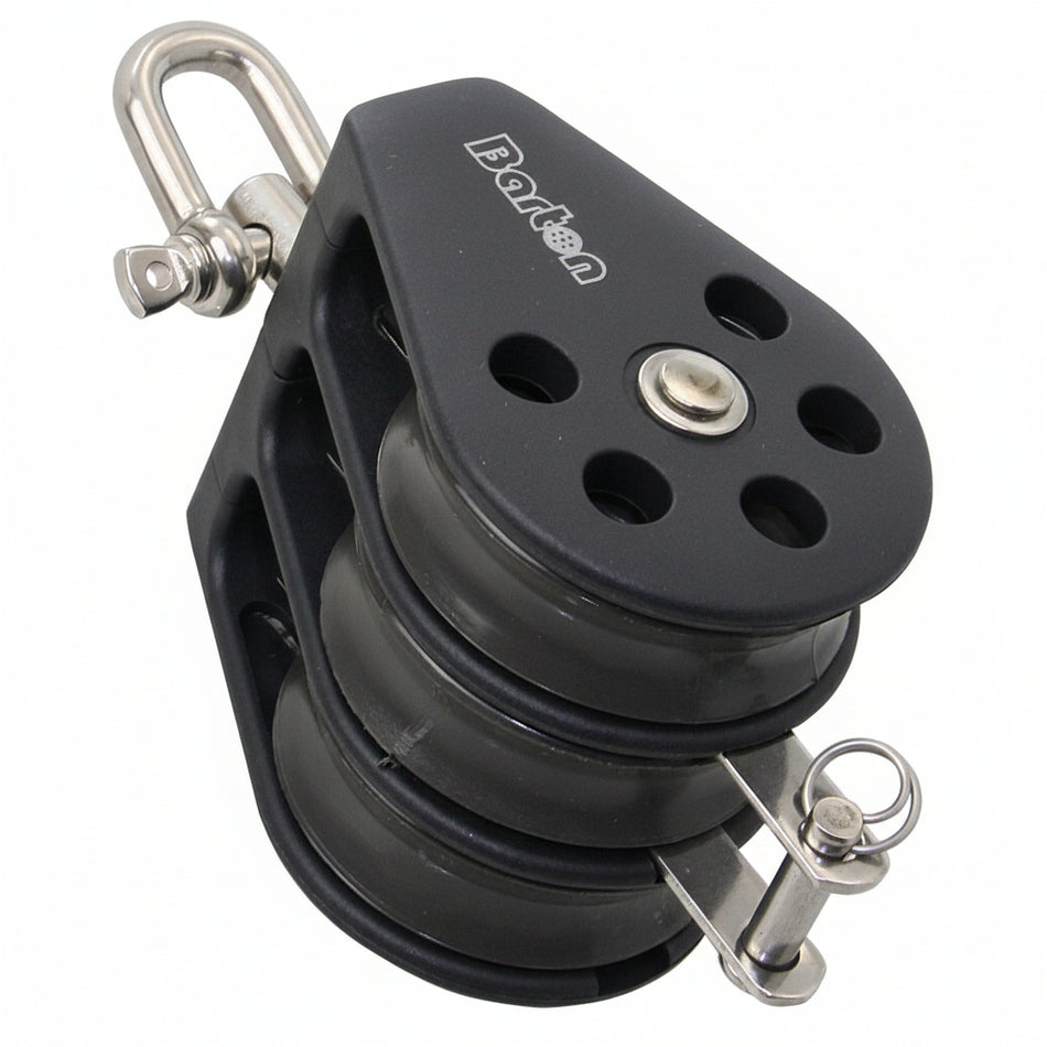 BARTON Dreifachblock mit Wirbelauge und Hundsfott - Größe 3 für Tau bis 10mm
