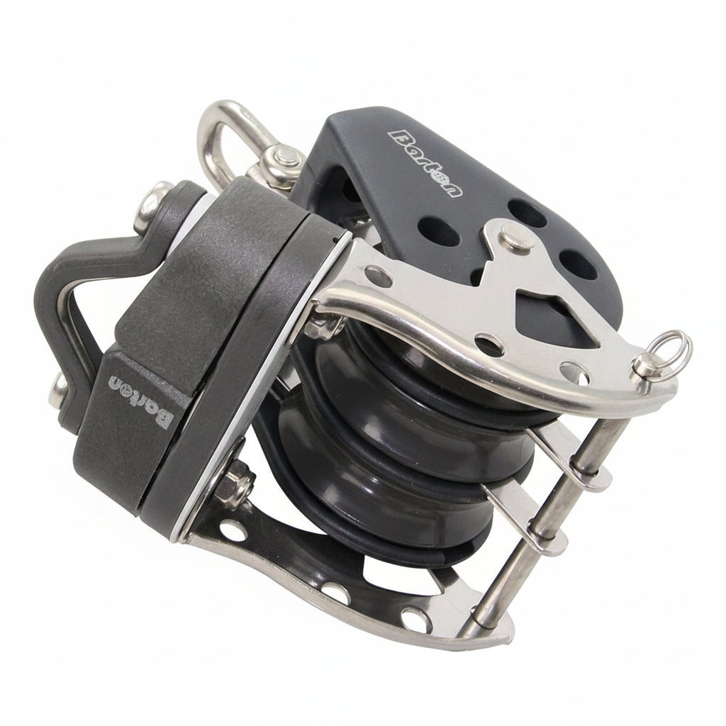 BARTON Dreifachblock Größe 3 gleitgelagert - Scheibe 45mm für Tau bis 10mm mit Wirbelschäkel, Unterbügel und Klemme